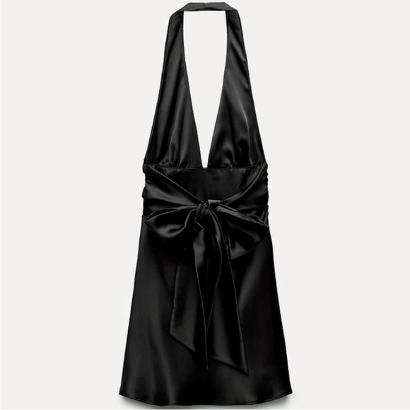NWOT Zara Black Satin Effect Mini Dress Women’s Size M Luxury Short Tie Dress - Picture 5 of 9